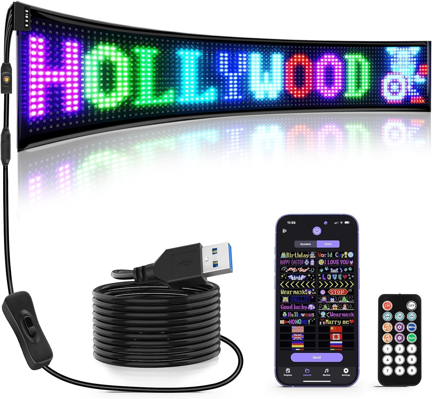Rayhome Large Programmable LED Sign, 37''x8'' Flexible Indoor LED Store Sign with Remote, Scrolling Bluetooth APP Control Custom Text Pattern Animation digital Display for Store School Hotel