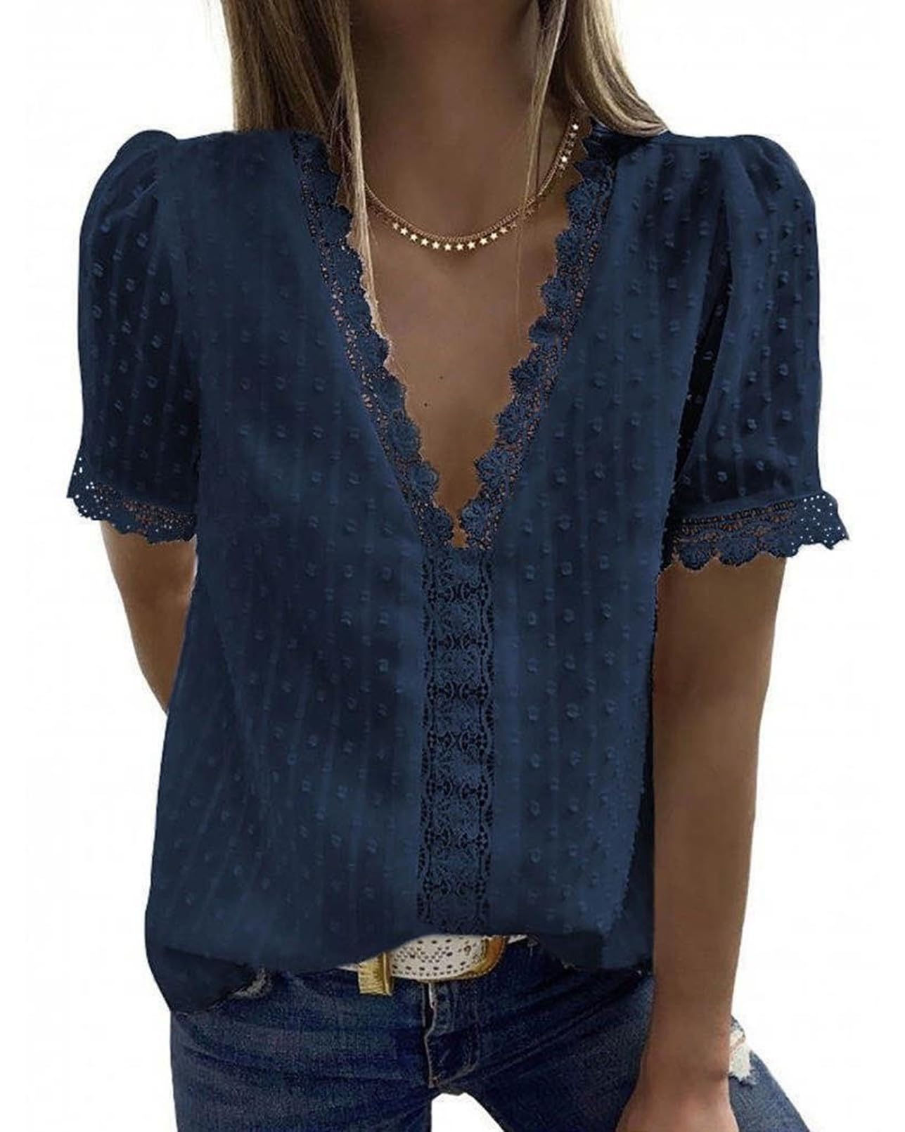 hejiagongsi Blusas Mujer Verano Camisetas Manga Corta Mujer Verano Cuello V Elegante Camisa Mujer Negra Blanco Blusas Camisetas Mujer Verano