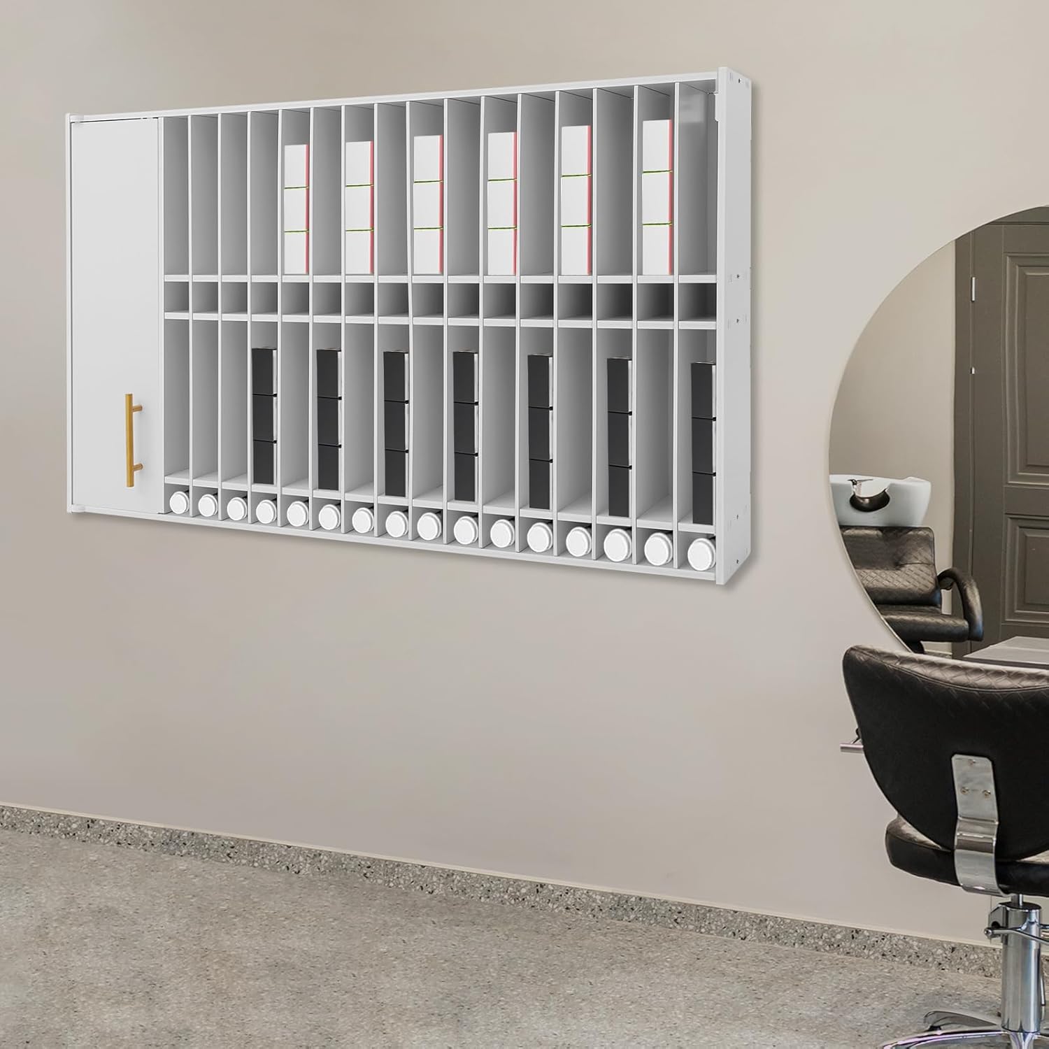 Hair Color Organizer Cabinet, Professional Hair Dye Holder Rack Hair Color Tube Storage Cabinet Large Capacity Salon Storage Shelves Wall Mounted Hairdressing Tools Organizer (White)