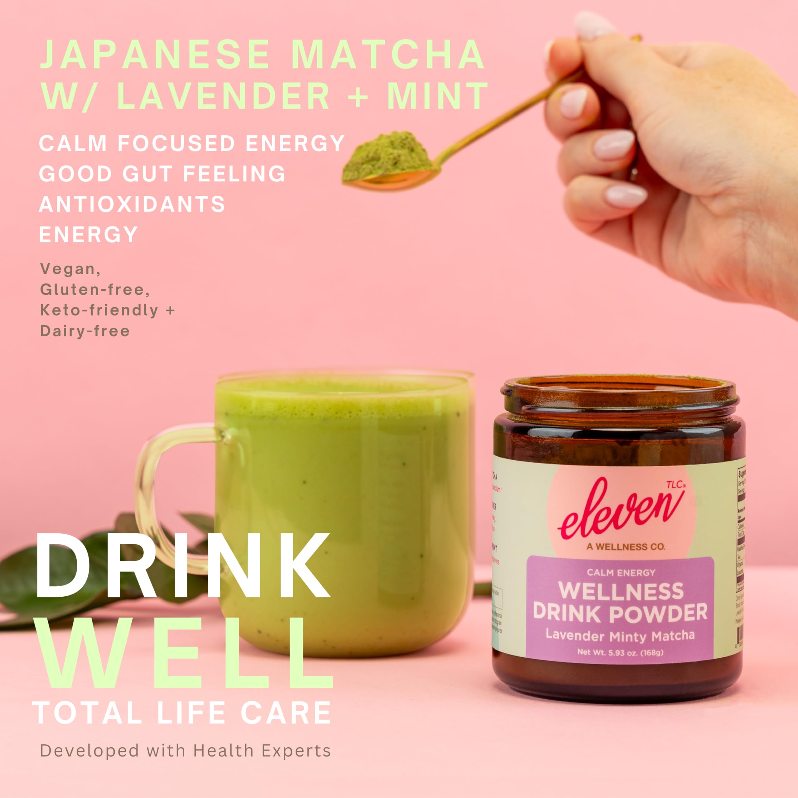 Eleven TLC Mint Lavender Matcha Powder Ceremonial Grade Japanese Green Tea Sugar-Free Wellness Latte Mix with Peppermint Lavender — view 5