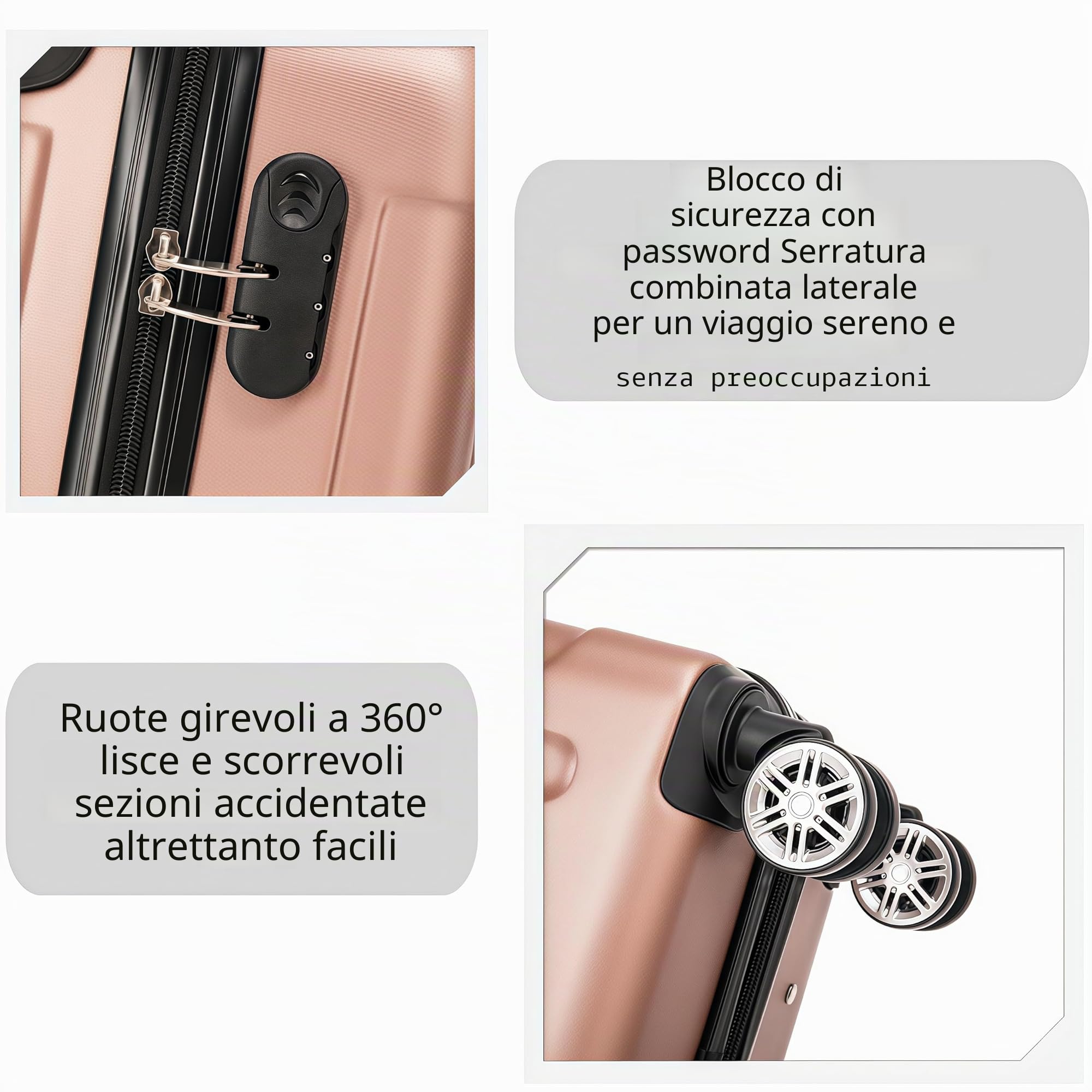 Valigia Rigida Cabina 55cm in ABS Léger et Résistant avec Lucchetto et 4 Roulettes 360°,Trolley Bagaglio a Mano Pratique et Durable per Viaggio