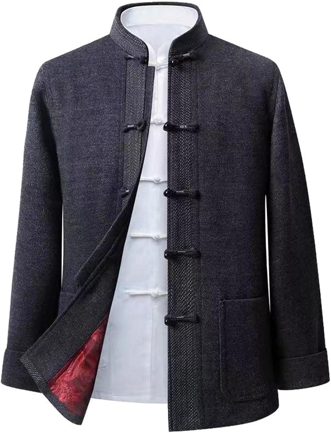 GUOYUXIAO Autumn and Winter Chinese Style Men's Tang Suit, Woolen Overcoat, Thickened, Father's Day Celebration Wear
