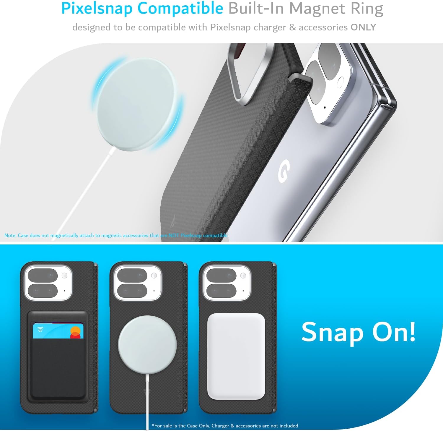 TUDIA Aramid Fiber 1500D for Google Pixel 10 Pro Fold Case (2025) - [Pixelsnap & MagSafe Compatible] Ultra Slim Lightweight Grip Protective Cover with [Hinge Protection] - Black