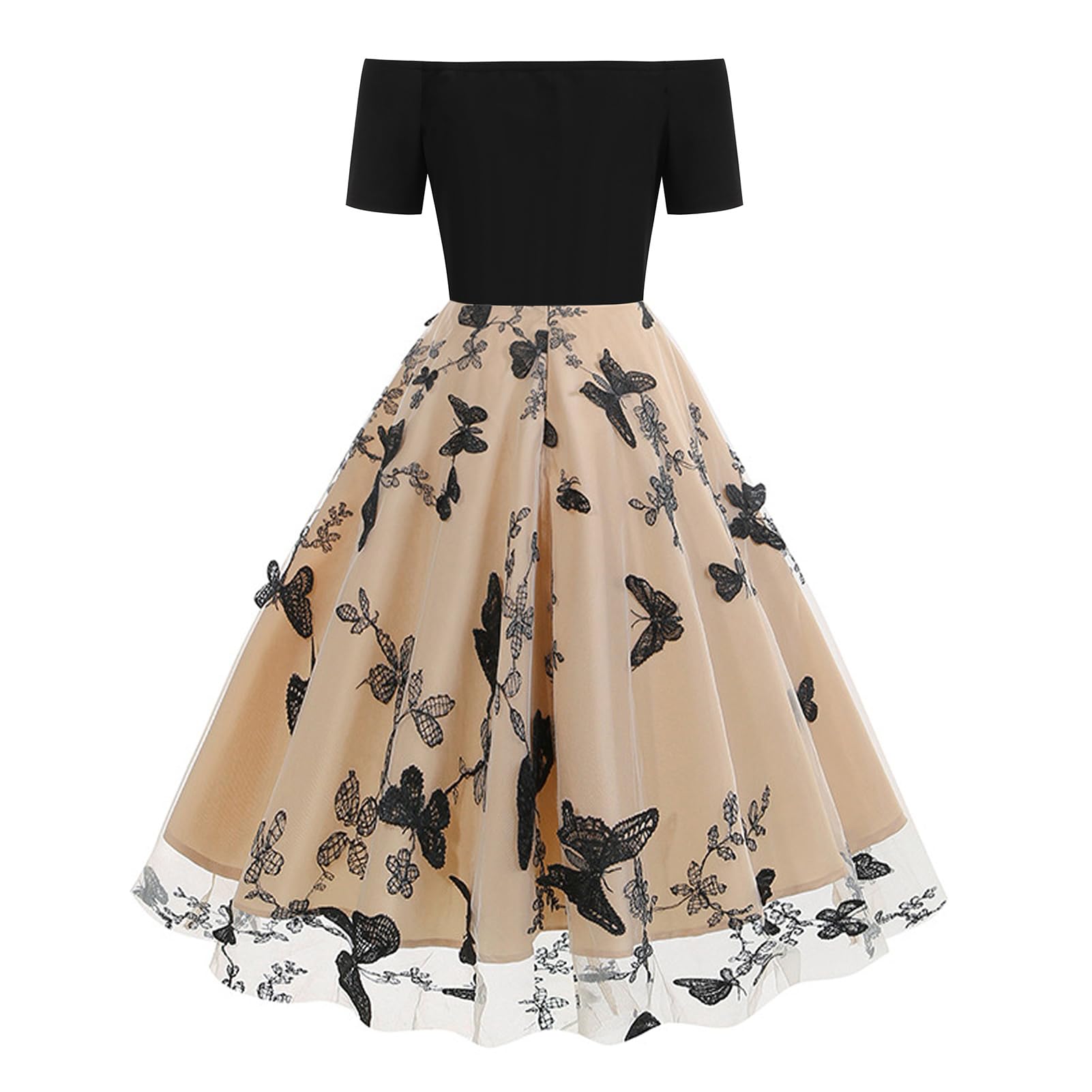 Odizli Robe vintage des années 50 pour femme - En maille - Épaules dénudées - Pour fête, mariage, coctail