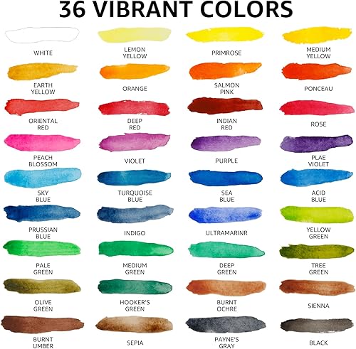 Miniatura 3 de ABEIER Juego de pintura de acuarela de viaje, 36 colores en caja portátil con pincel de agua y papeles de acuarela, kit de inicio perfecto para