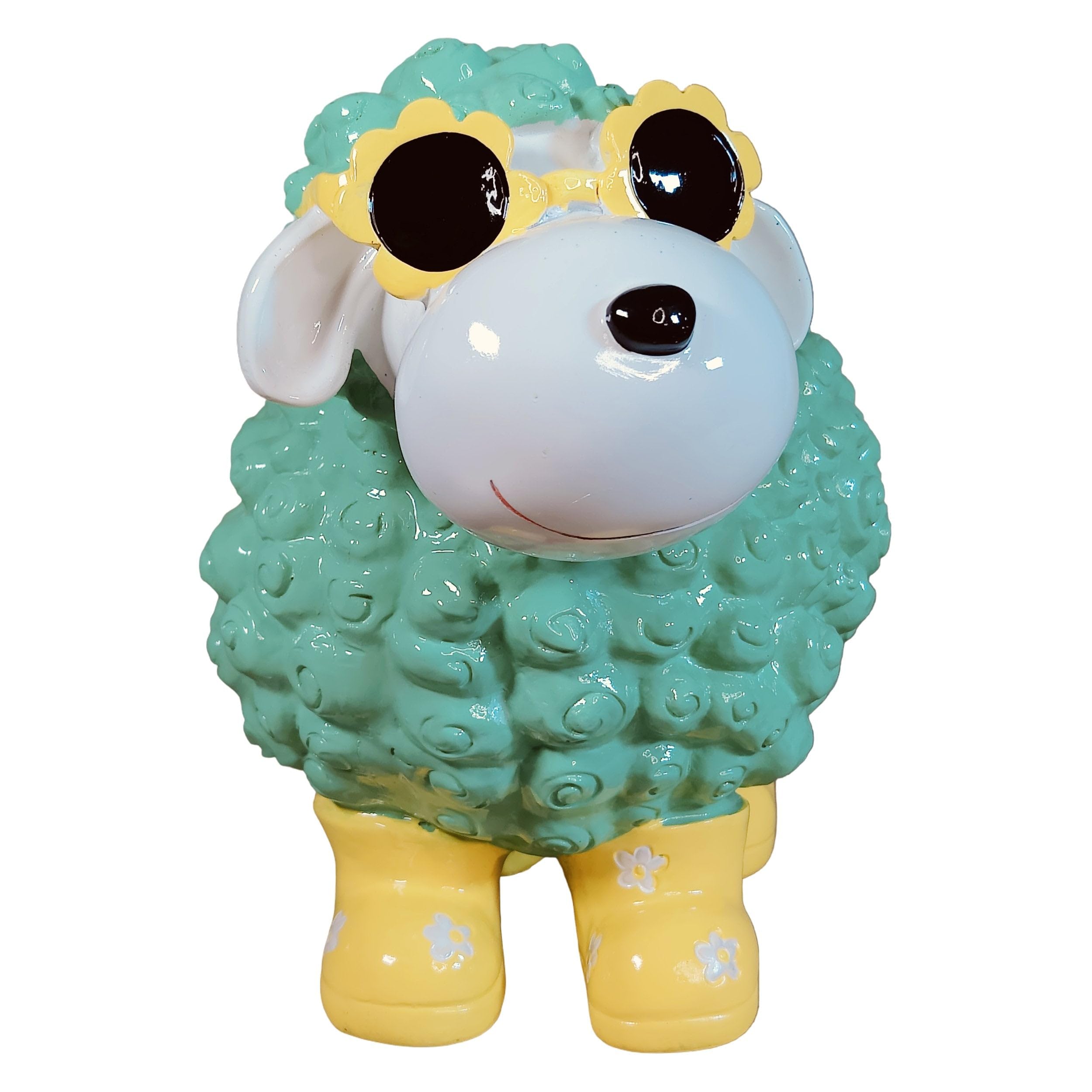 colourliving Schaf Figur mit Blumenbrille aus Polyresin lustige Gartenfigur