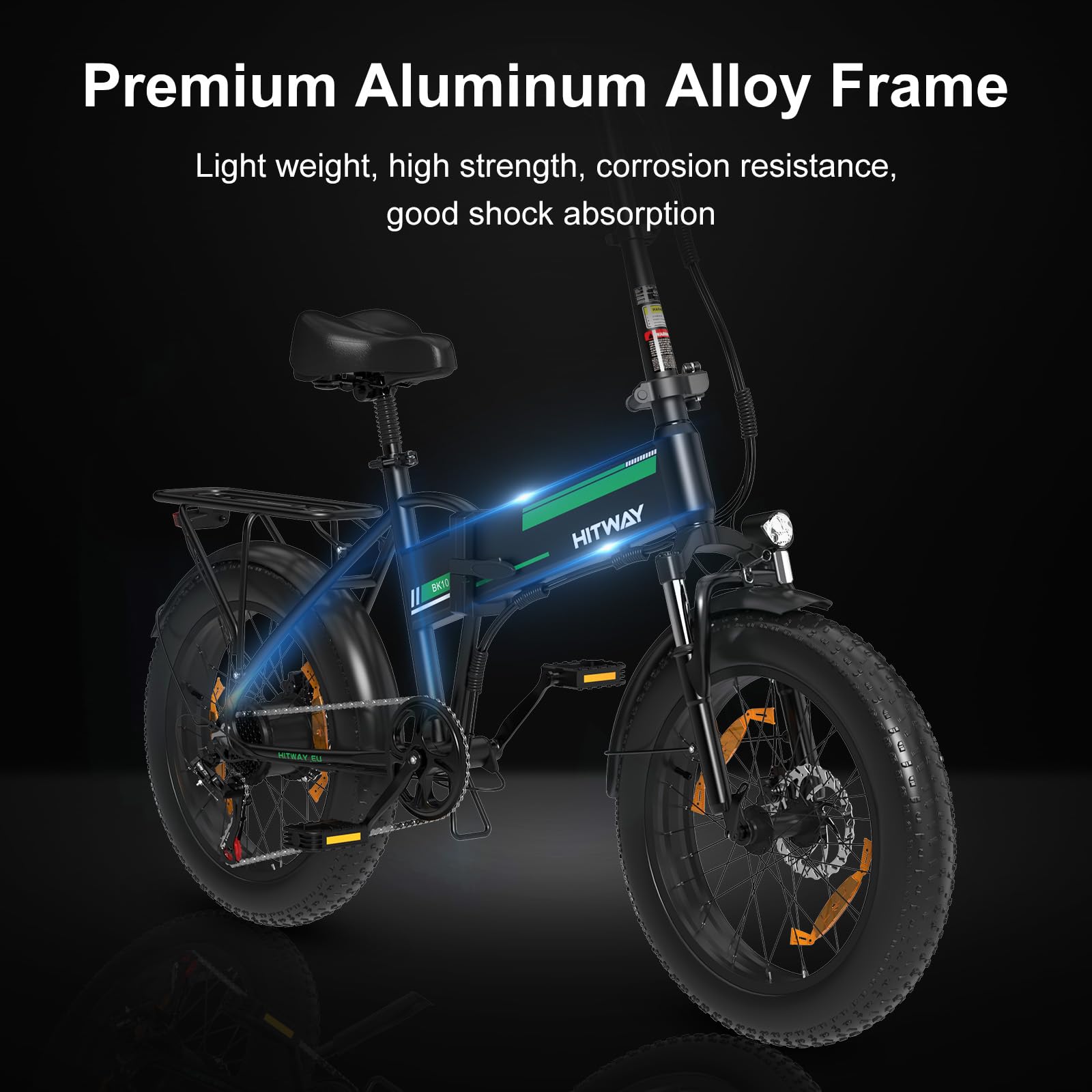 HITWAY Bici Elettrica 20" x 4.0 Fat Tire con,Batteria Rimovibile 48V/36V 12AH, Pieghevole e Fashion, E-bike da per Ogni Terreno & MTB & Spiaggia & Neve