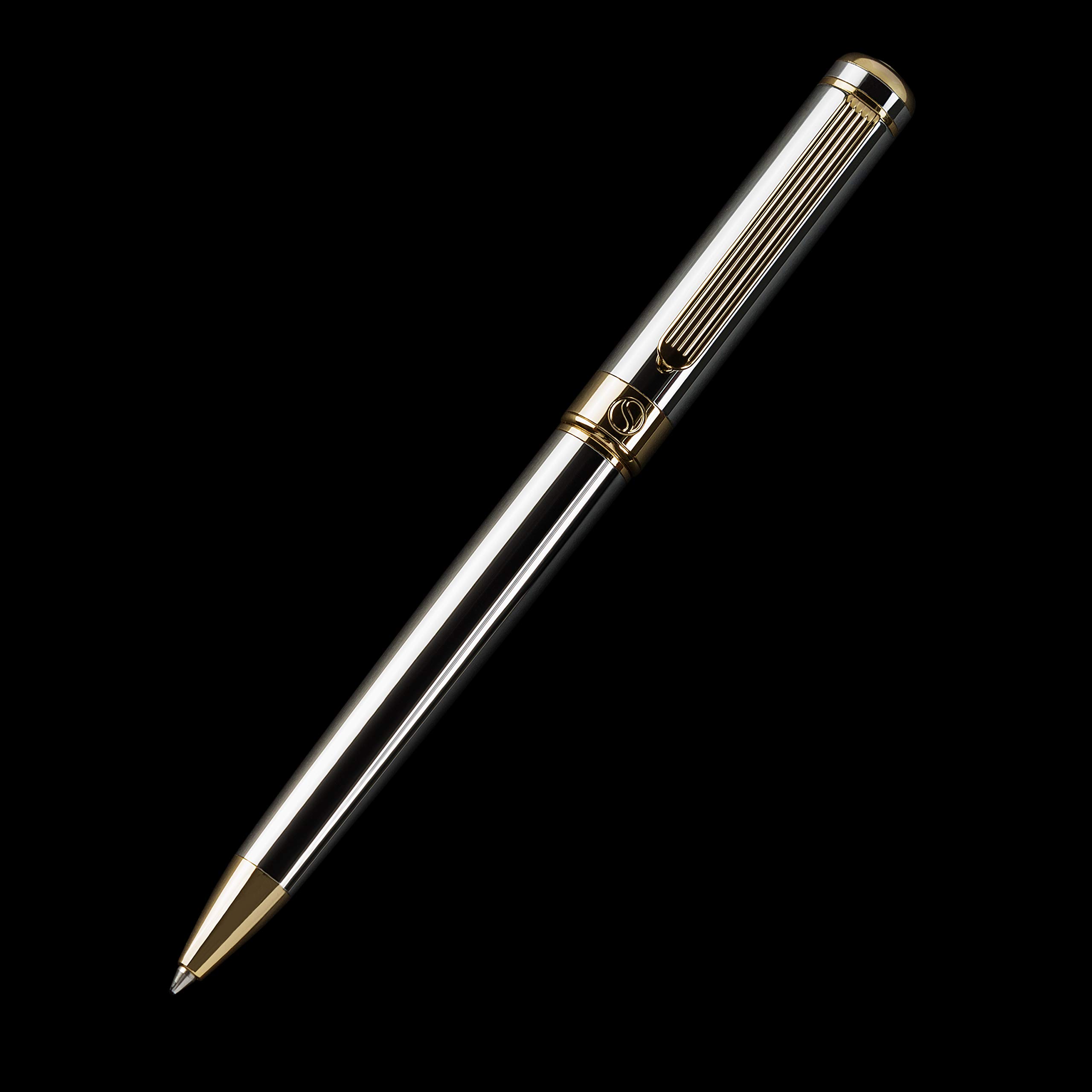 Scriveiner Silver Chrome Ballpoint Pen Stunning Luxury Pen with 24K