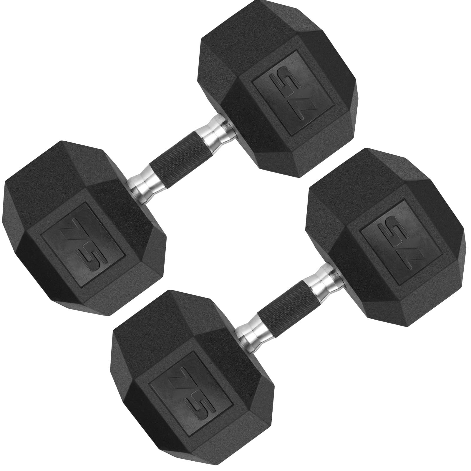 LIFERUN Rubber Grip Dumbbells Rubber Coated Cast Iron with Anti-Slip Hex Black Dumbbell Free Weights Dumbbell Set 60lb