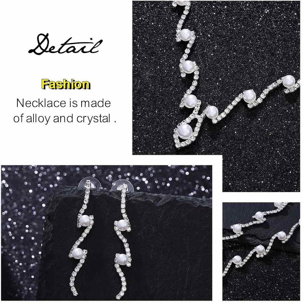 TWINKLEDE Pearl Necklace Jewelry Sets Rhinestone Necklace and Earring Wedding Bridal Pearl Accessories for Women - Image 3
