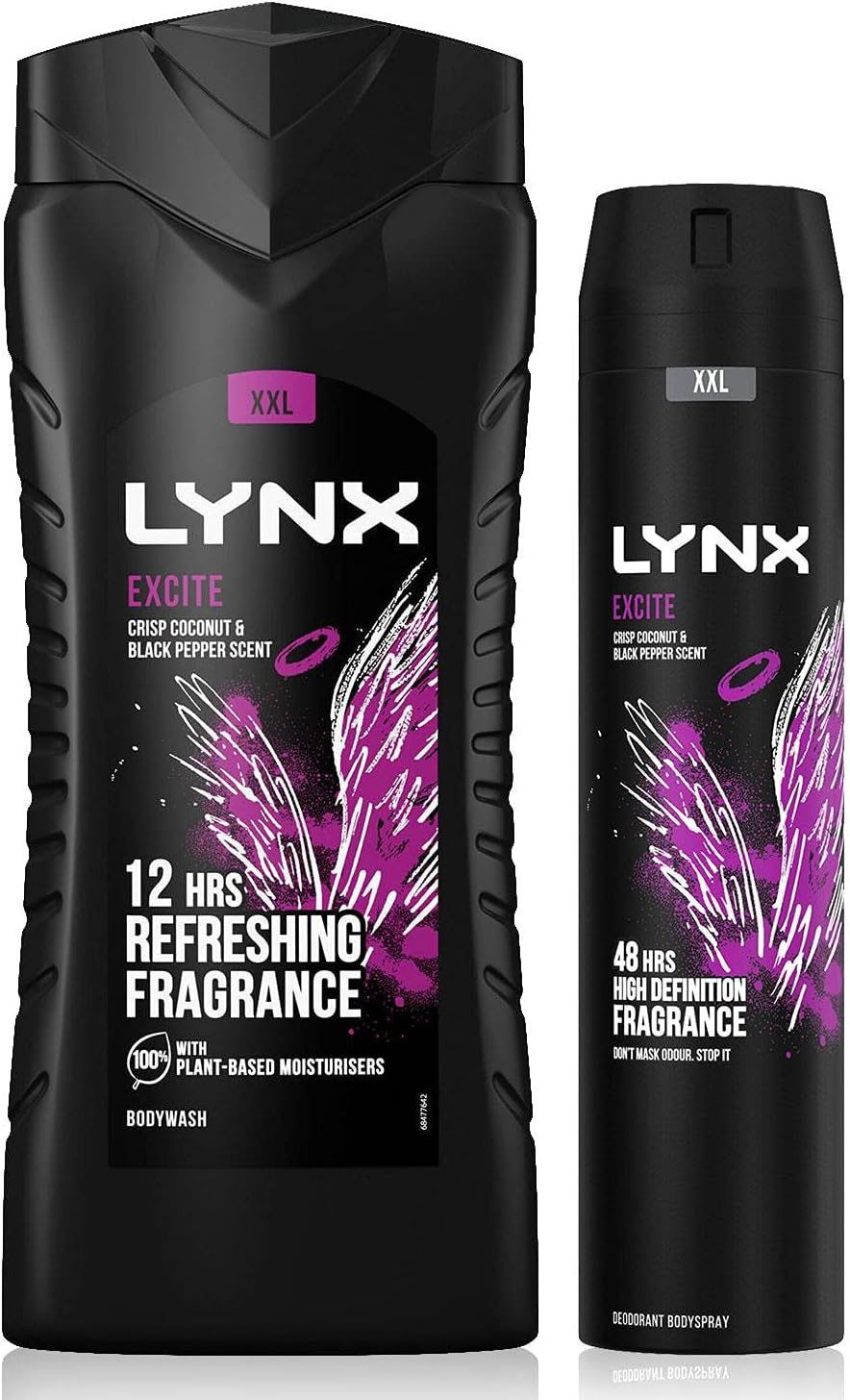 Lynx 12 Hour Refreshing Excite Shower Gel, 500 with Lynx 48 Hour Excite Body Spray 250ml Leaving you smelling great, Dermatologically Tested, Keep Smelling Irresistible!