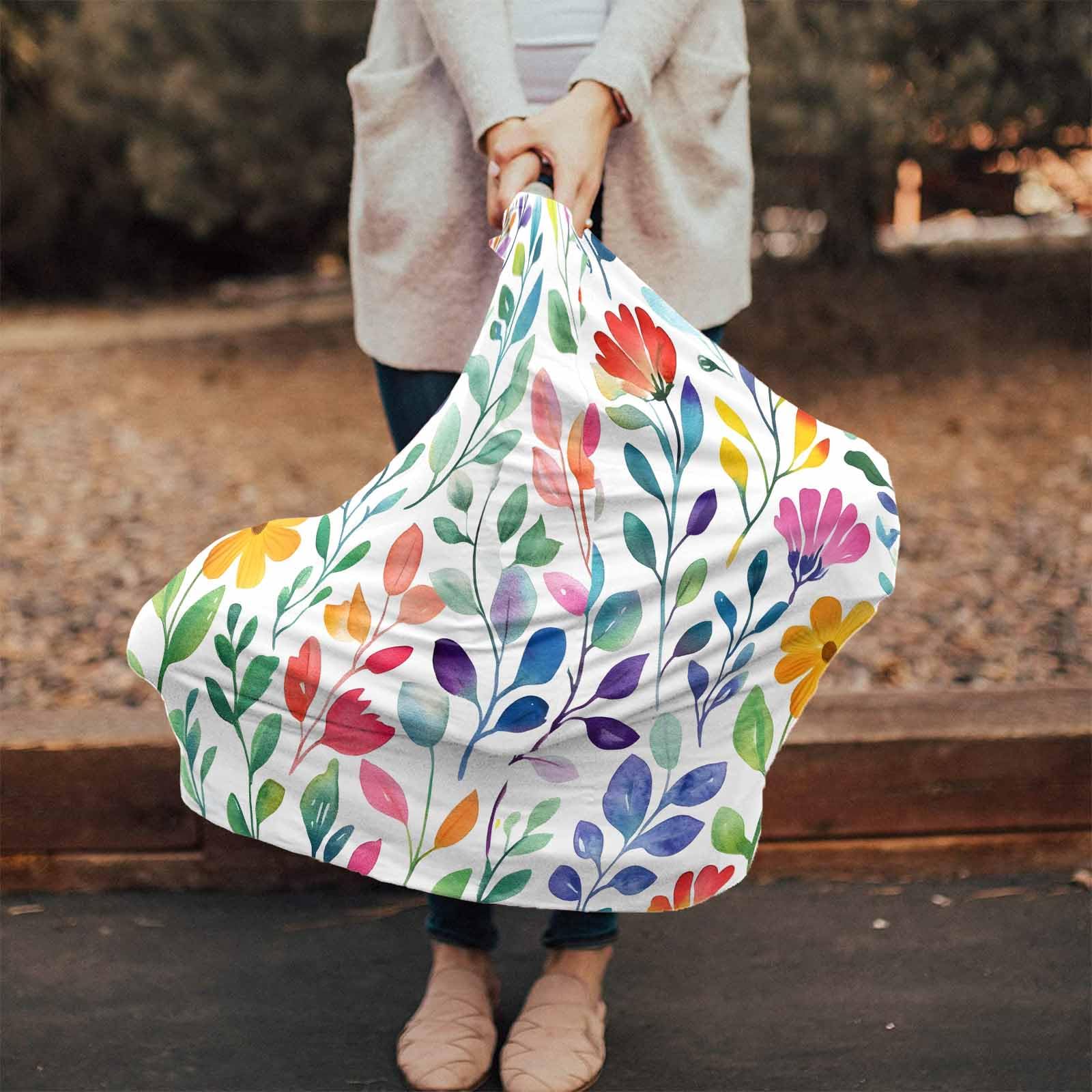 Nursing Cover for Breastfeeding Scarf, Red Flower Colorful Leaves Baby Car Covers Super Soft Multi Use for Canopy Shopping Cart Cover Blanket Stroller Cover