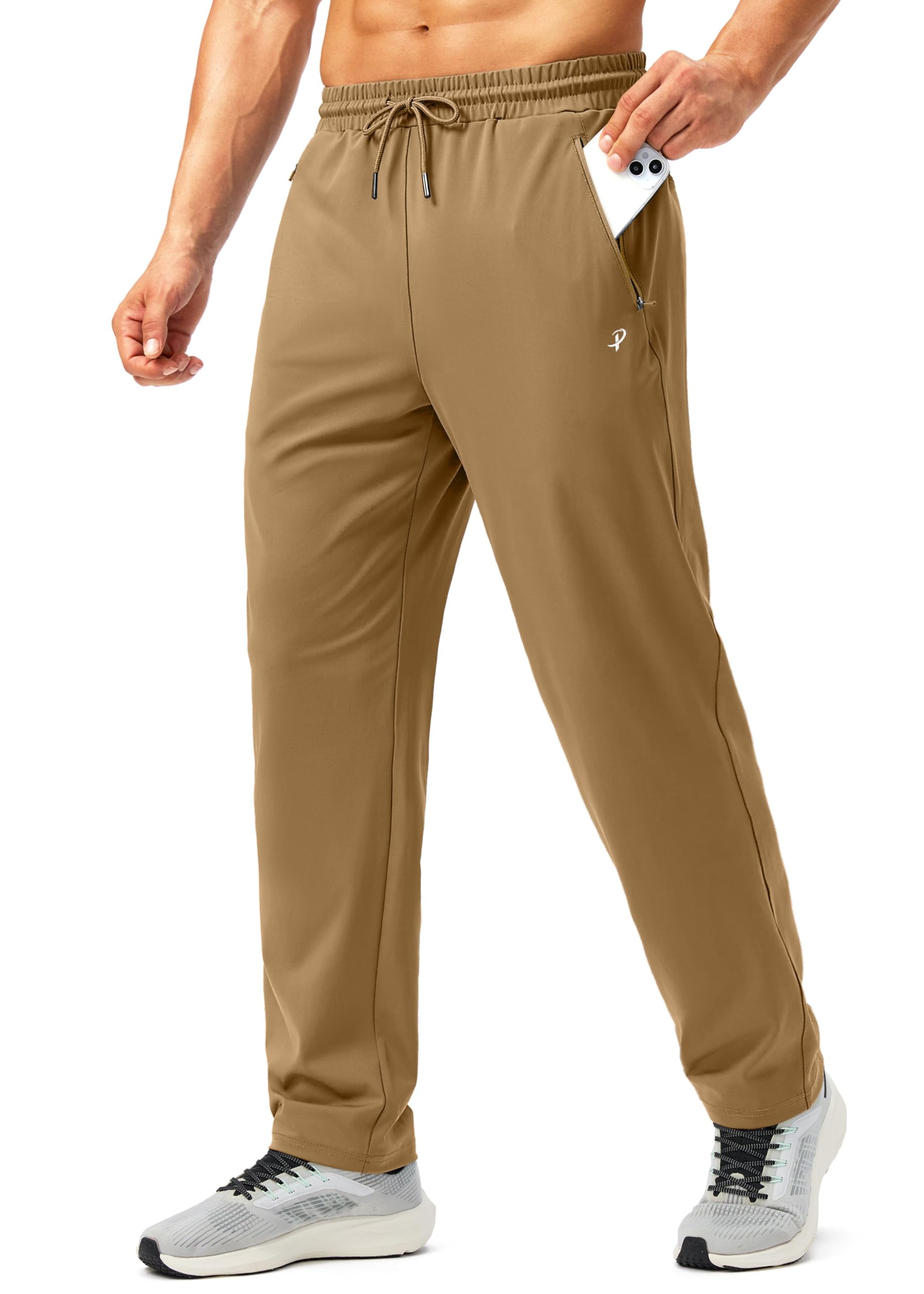 Pudolla Men's Athletic Pants with Zipper Pockets Stretch Workout Sweatpants Lightweight Running Joggers for Men