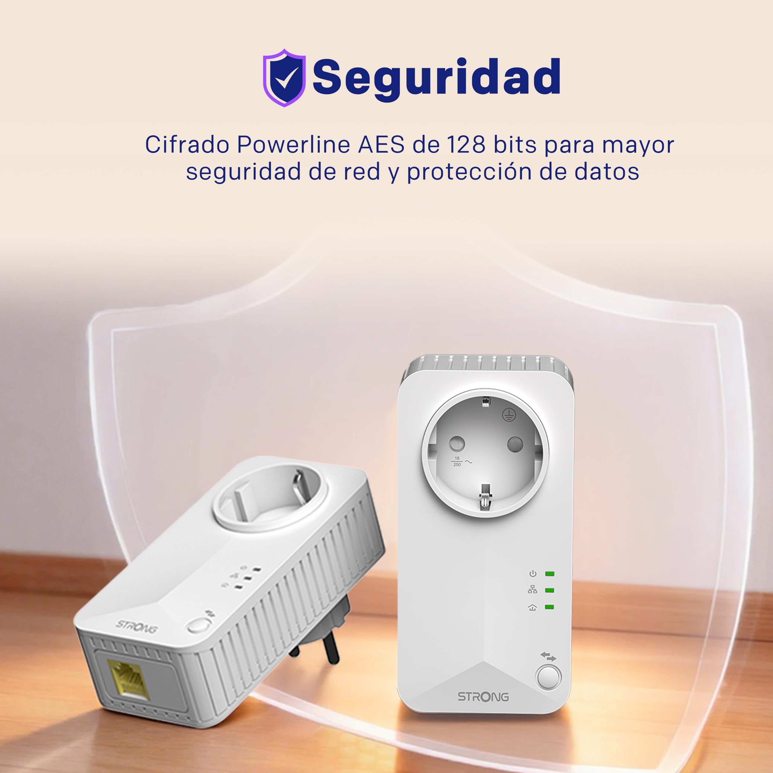 Strong AV600 Adaptador Powerline Set con Enchufe, PLC HomePlug AV2, Plug & Play, Enchufe Integrado, Modo de Ahorro de Energía, Puertos LAN 100 Mbit/s, Sin WiFi, Internet por Red Electrica