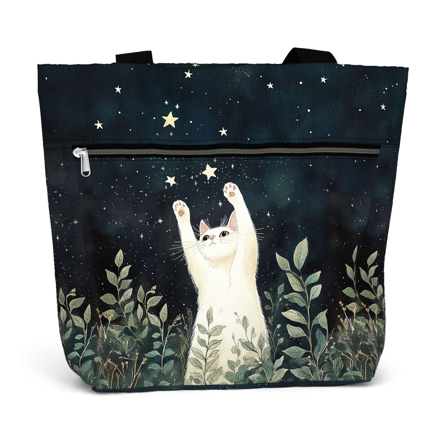 Waterproof Tote Bag with Pockets and Zipper for Work. Shoulder Bag for Women. Gift for Cat Lover Cat Owner.