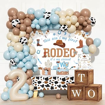 Hombae Cowboy 2nd Birthday Decorations for Boy 105PCs This Aint My First Rodeo Its My Second Party Supplies Set with Backdrop, Balloon, Tablecloth for Western Rodeo 2 Year Old Boy