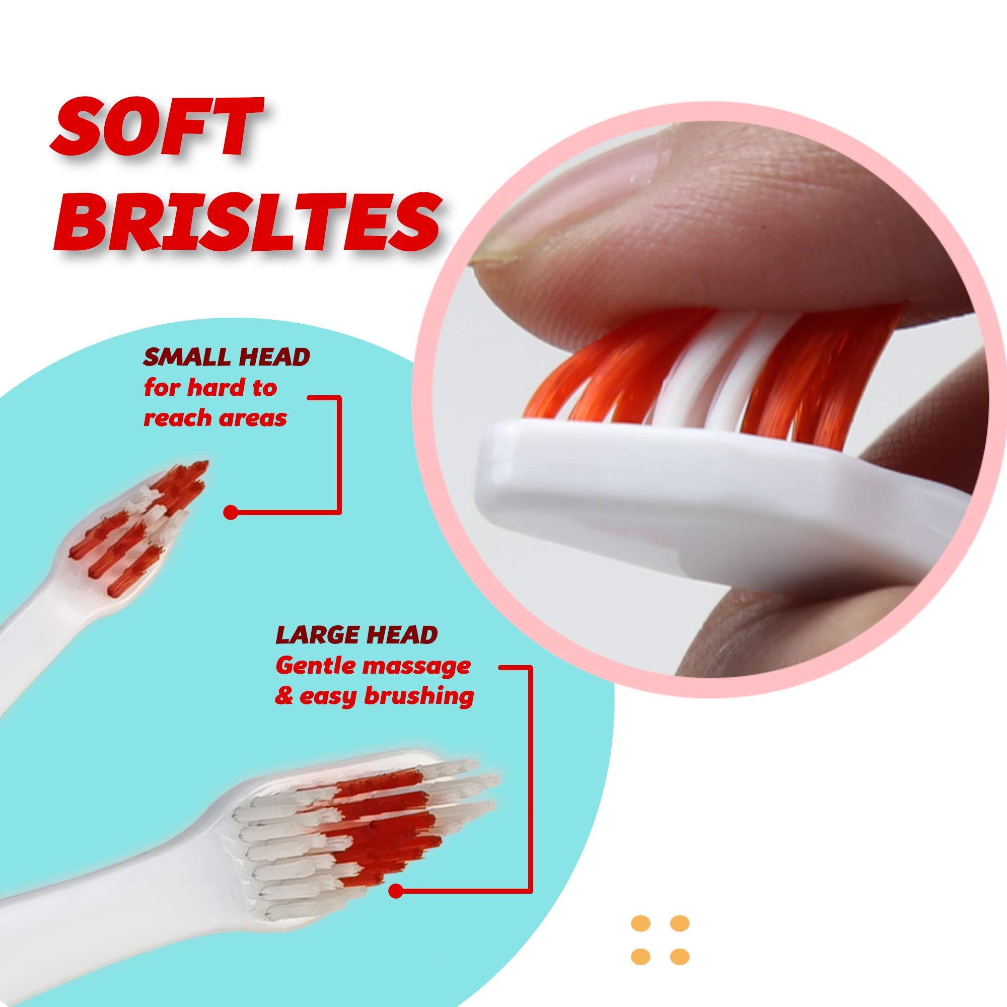 Pet Toothbrush for Dogs, Cats with Soft Bristles - Easy Teeth Cleaning & Dental Care, Non Slip Dual Head Dog Toothbrush for Medium & Large Pets, Toothpaste Not Included (Pack of 4(Red)) - image 3