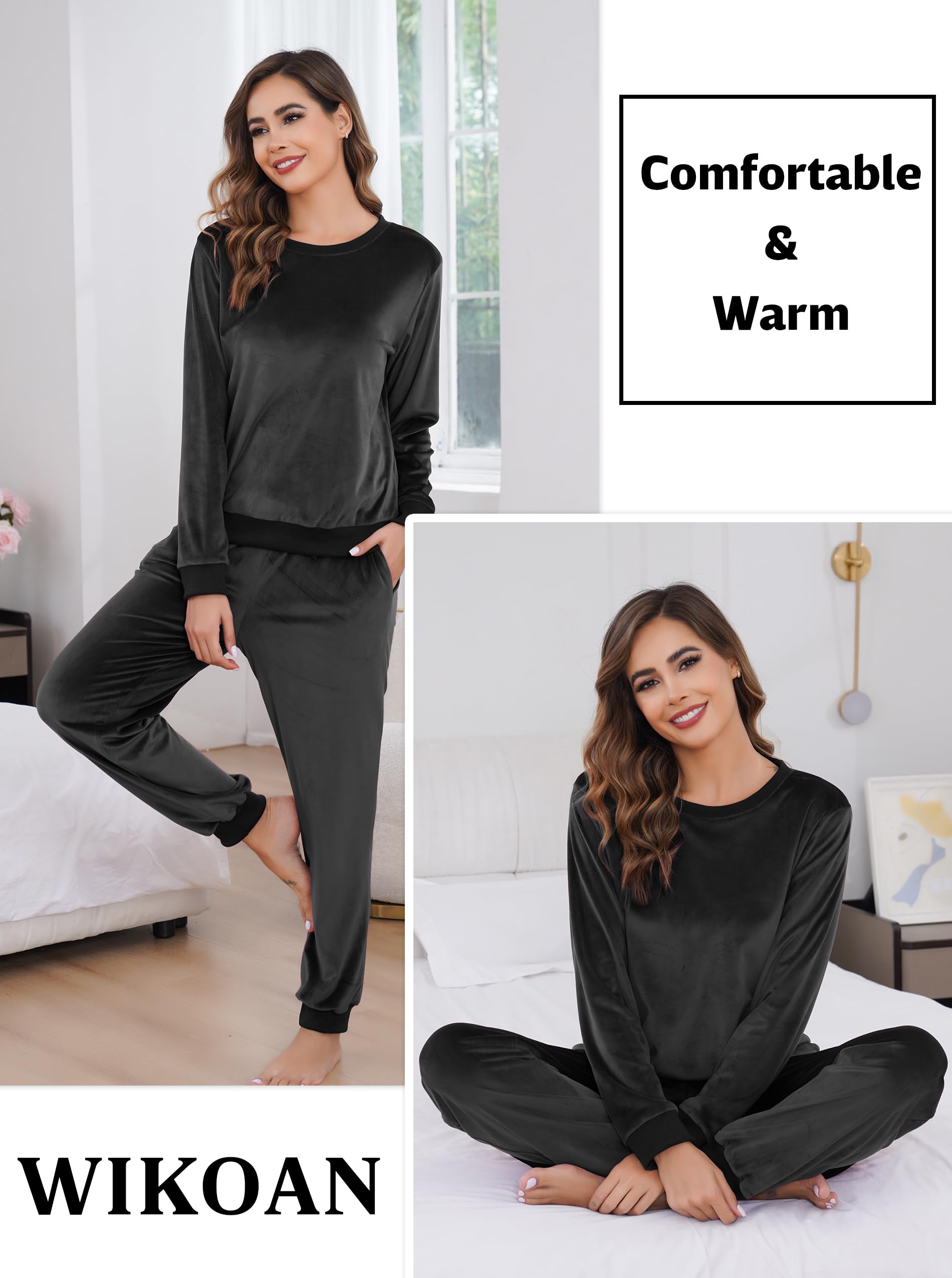 Wikoan Pigiama Donna Invernale Morbido Pile Set Pigiami Due Pezzi Set di Pigiami Loungewear Sleepwear con Tasche,S-XXL