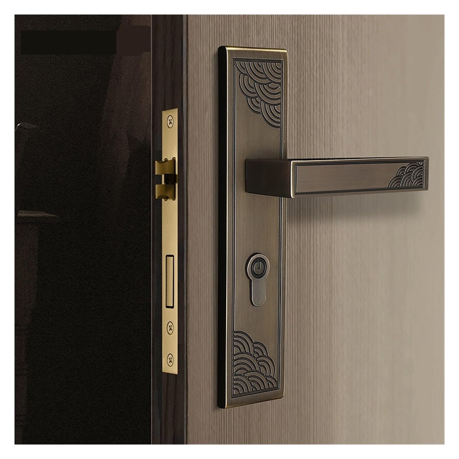 Serrure de porte silencieuse pour chambre poignée rétro en bois Coffee Copper