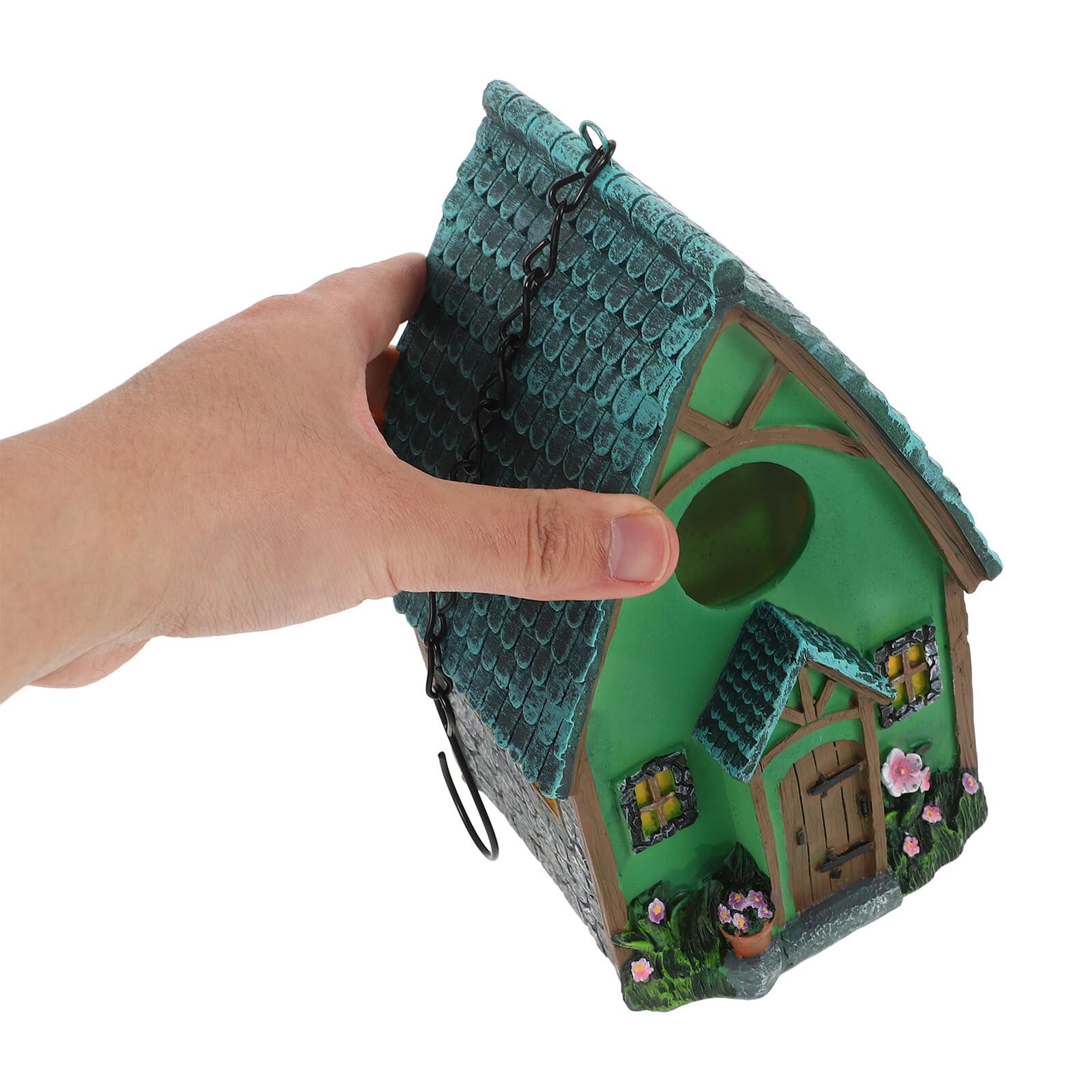 DOITOOL Casita para Pájaros de Resina Resistente Colgante para Jardín y Patio Trasero Decoración Exterior Artesanal Nido para Aves Protección Climática