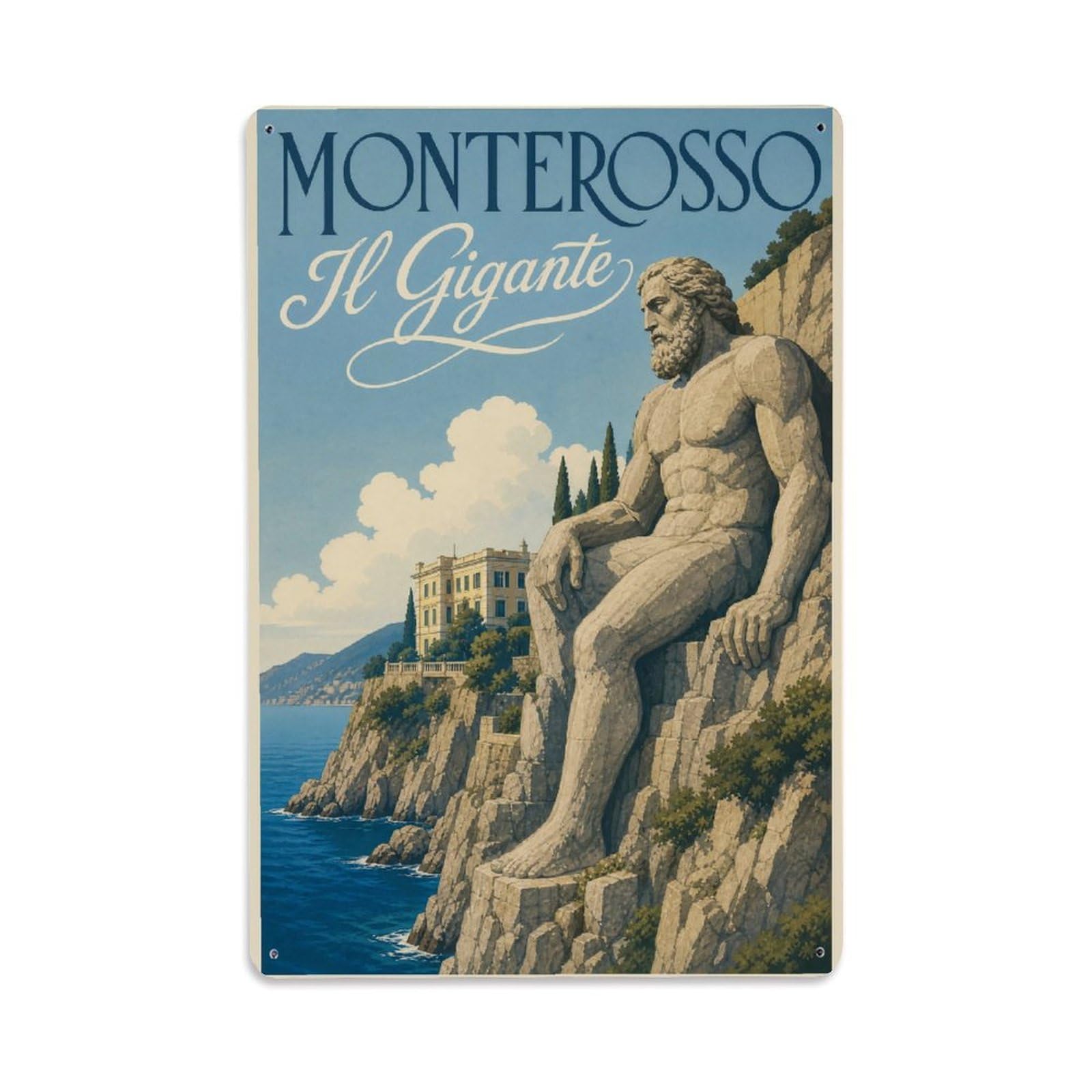 Huiyhb 8X12inch(20X30cm) Vintage Travel Monterosso Giant Statue Neptune Italy Metal Tin Sign