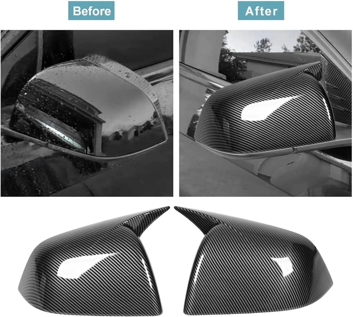 Wing Mirror Cover Car Wing Side Rearview Mirror Cover Cap for Tesla for Model for Y 2020 2022 2023 Carbon Fiber Look External 2 Pcs Car Accessories Cap Side Mirror Covers(Color:Glossy Black)