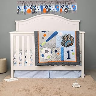 4 PCs Blue Sports Nursery Crib Bedding Set Baby Boy Sport Theme Cot Bedding Set