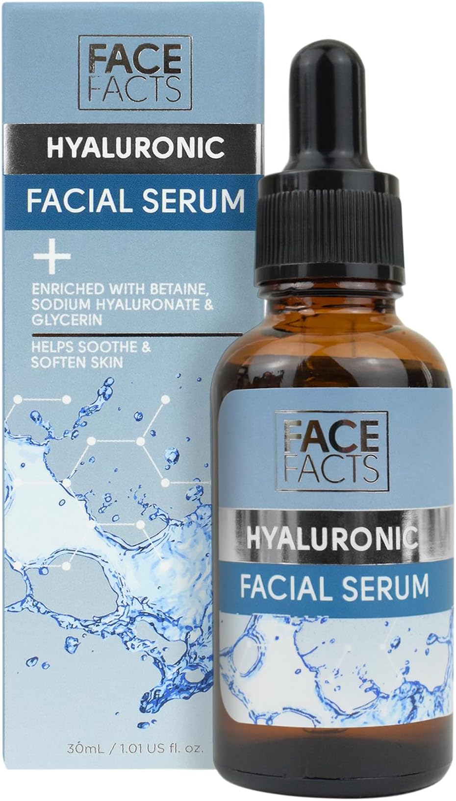 Face Facts Hyaluronic Facial Serum | Sodium Hyaluronate + Glycerin + Betaine | Smooth + Plump + Hydrate | 30ml