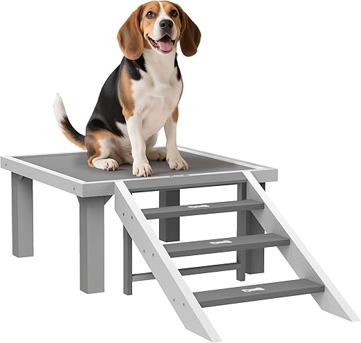 PawHut Dog Training Platform, Wooden Dog Training Place Board with Ladder for Indoor or Outdoor Use, Pet Agility System for Small, Medium Dogs, Gray