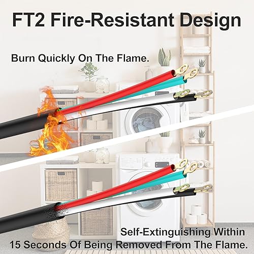 Miniatura 6 de TOPDC Cable de secado de 4 puntas, cable de alimentación para electrodomésticos de 30 amperios, cables en 4 colores con conectores de terminal de