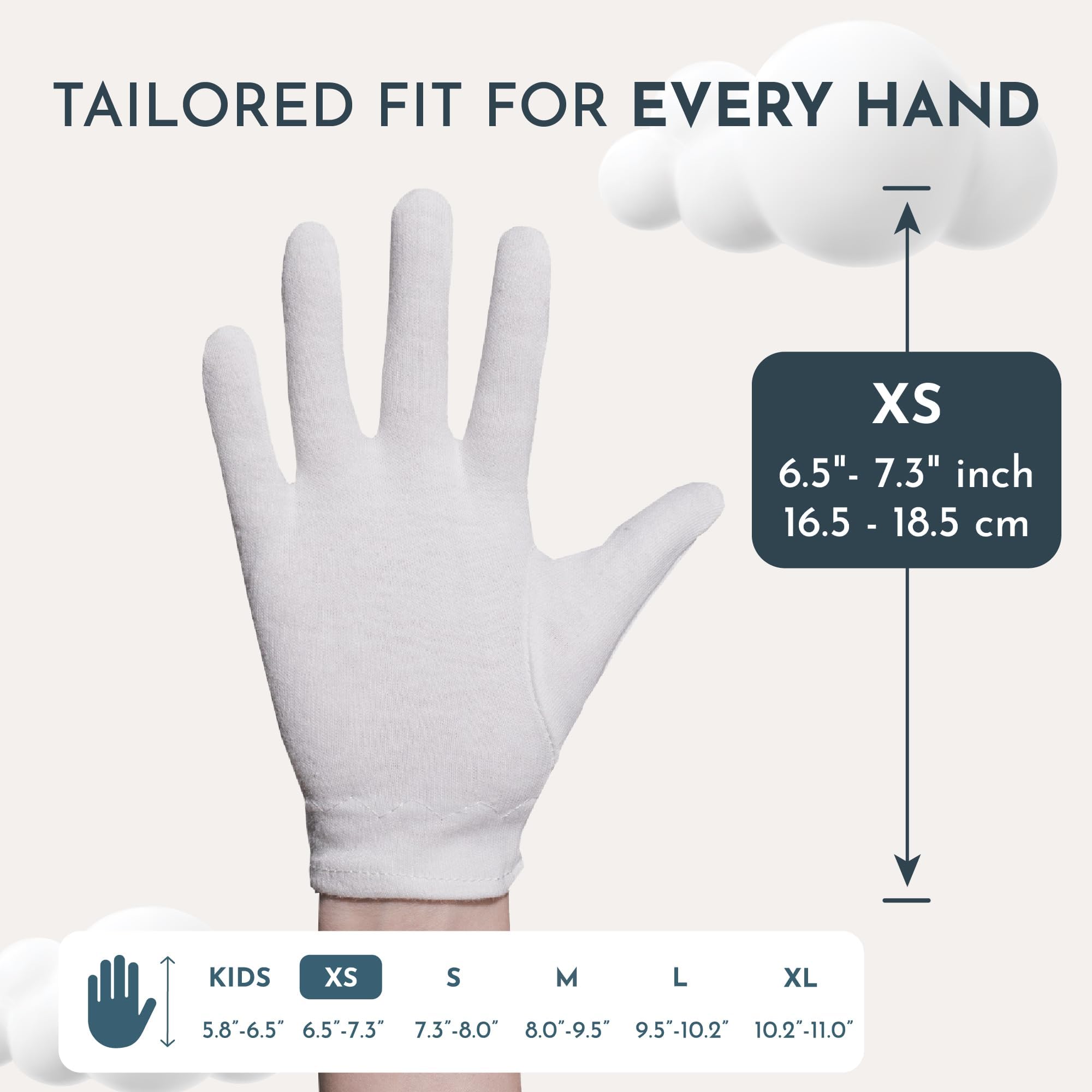 Extra Small Kids Size (Check size before Ordering) Moisturizing Gloves OverNight Bedtime Cotton | Cosmetic Inspection Premium Cloth Quality Eczema Dry Sensitive Irritated Skin Spa Therapy Wristband