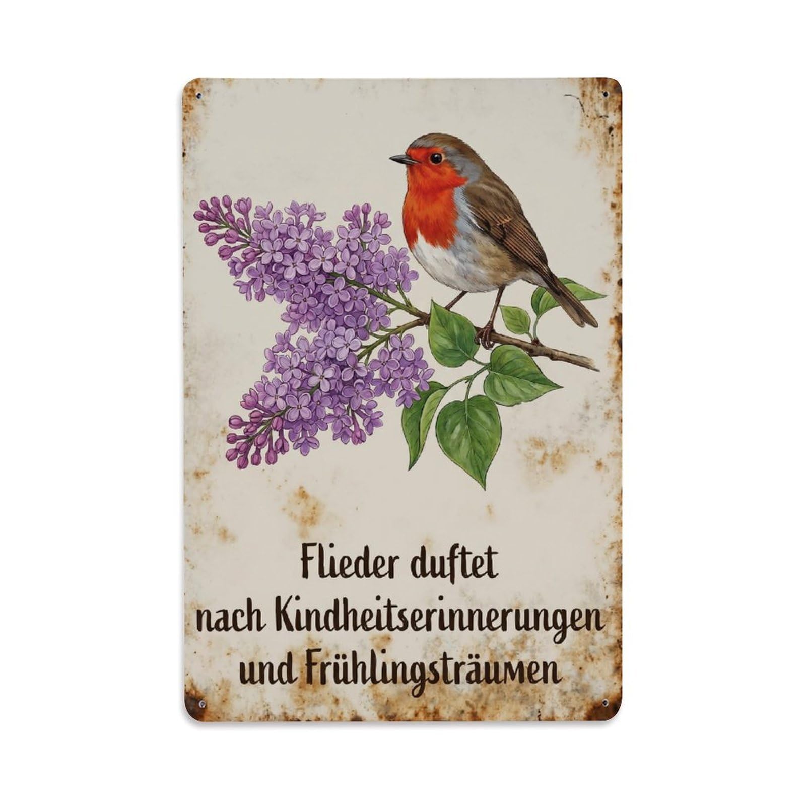 Robin Bird Garden Quote Lilac Spring Metal Tin Sign