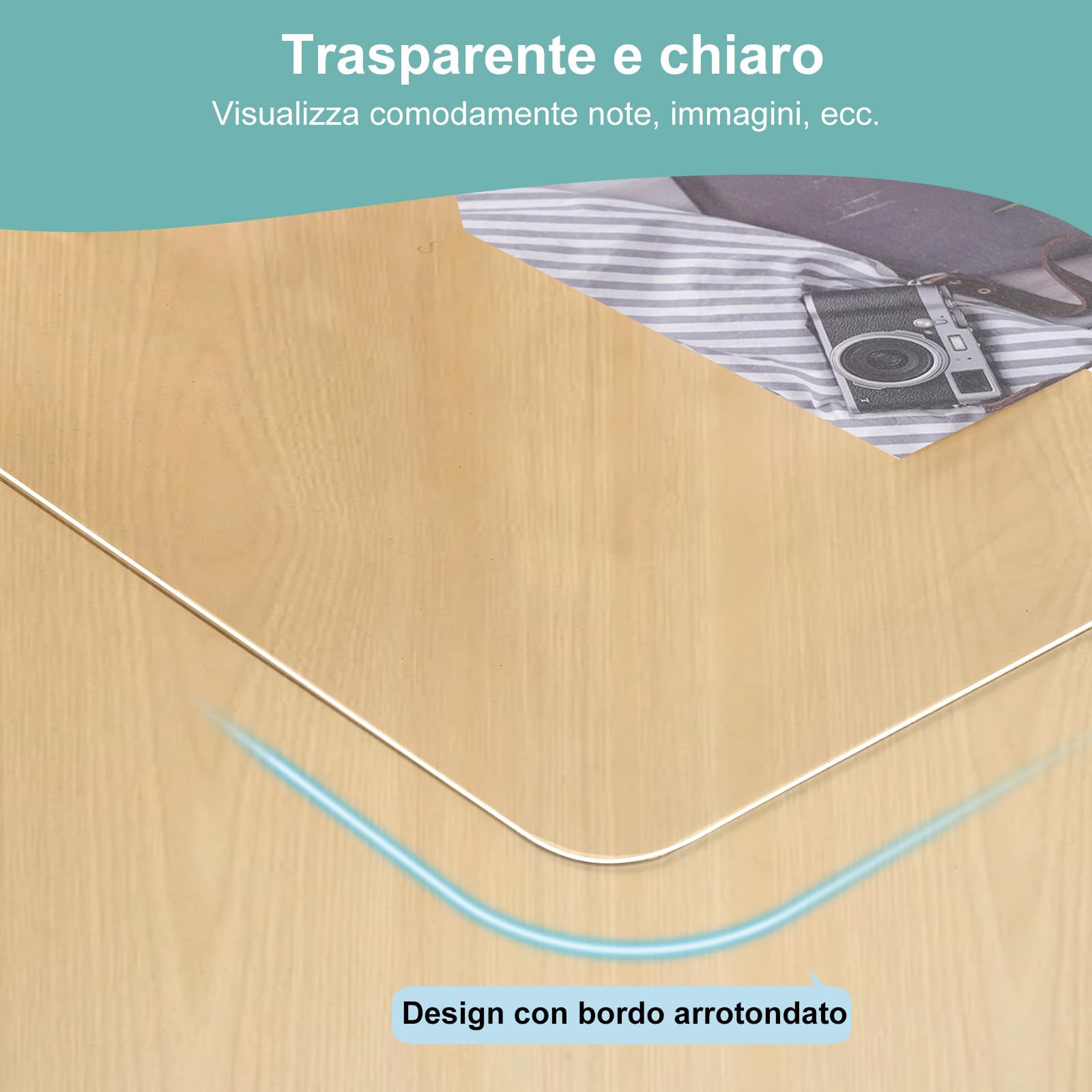 Dreamil Sottomano da scrivania trasparente in PVC 100 x 50 cm impermeabile con angoli arrotondati