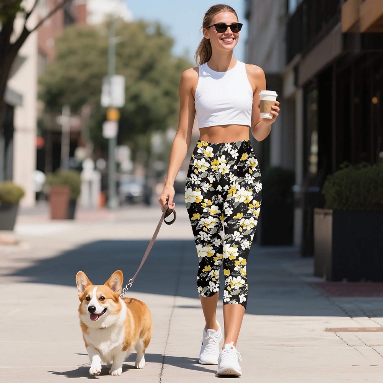Amzbeauty Leggings capri con bolsillos, pantalones recortados, pantalones de yoga para mujer, para correr, entrenamiento, ejercicio físico