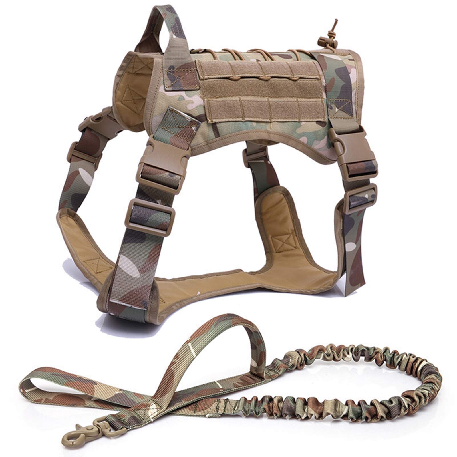 Arnés Militares Tácticos Chaleco de Trabajo para Perros Correa Bungee de Nylon (1.5m) Entrenamiento para Perros Medianos y Grandes Pastor Alemán