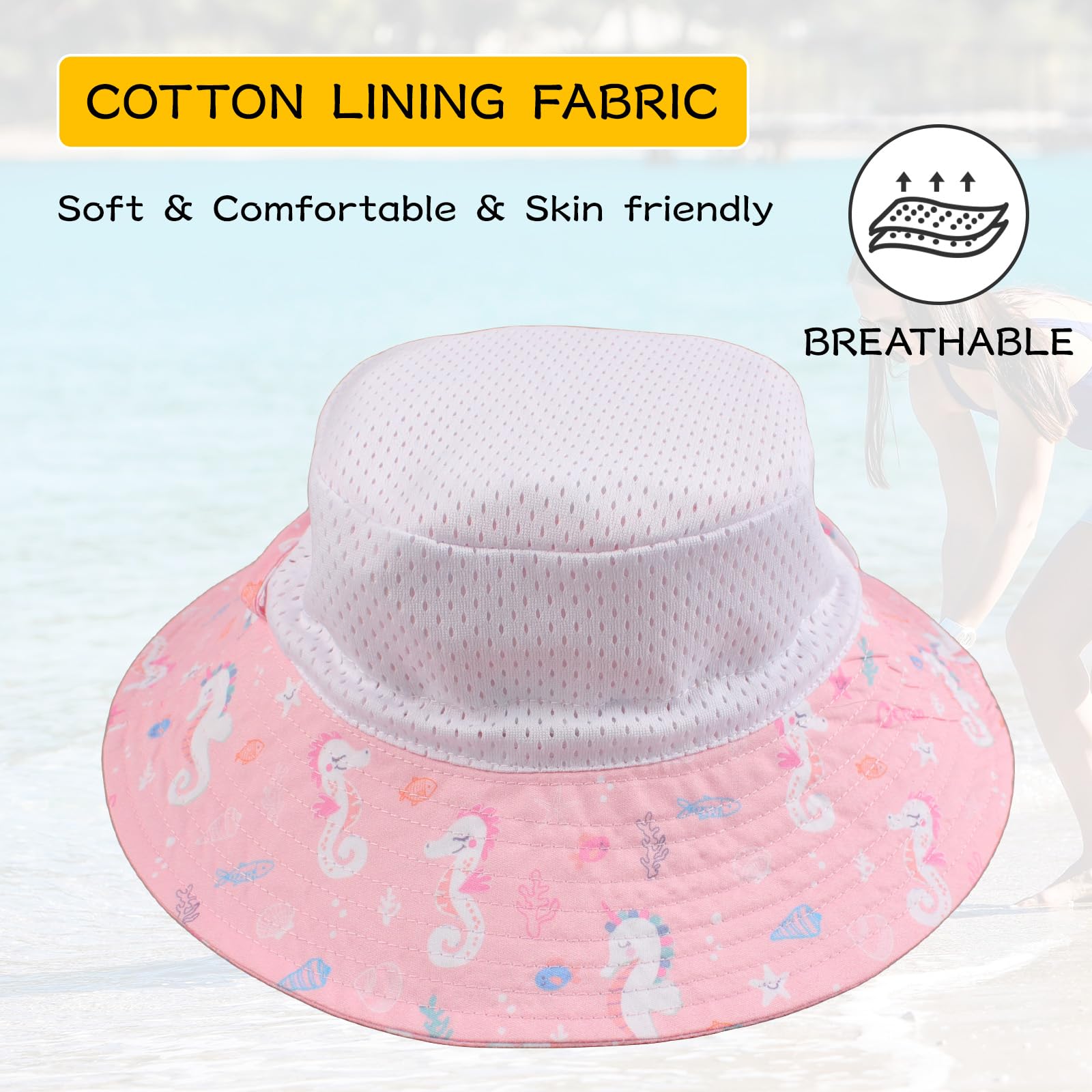 Peecabe Sombrero de verano para bebé para niños y niñas, UPF 50+ de ala ancha, ajustable, gorra de playa para bebés de 0 a 8 años
