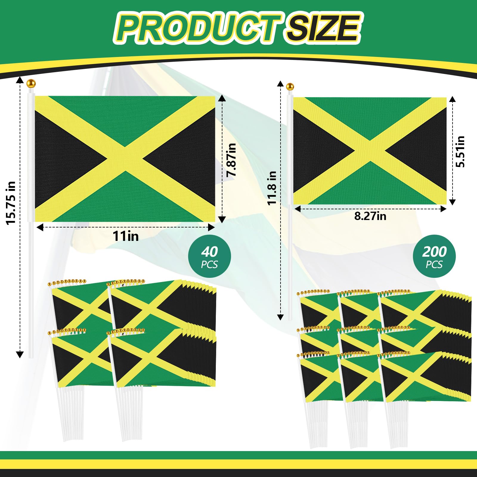 Preboun Jamaikanische Flaggen, kleine Jamaika-Flagge für Auto, Mini-Handflaggen, jamaikanische Party-Dekorationen für Paraden, internationale Festivals, Veranstaltungen, Geschenke, Gastgeschenke, 240