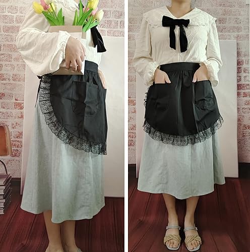 Miniatura 8 de Chef - Delantales de cintura de algodón blanco para el hogar, cocina, restaurante, accesorios de fotos, floristería, camarera, media delantal de