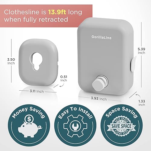 Miniatura 5 de GorillaLine - Línea de ropa retráctil para interiores y exteriores  Línea de lavandería de secado de ropa resistente  Línea de ropa de tendedero