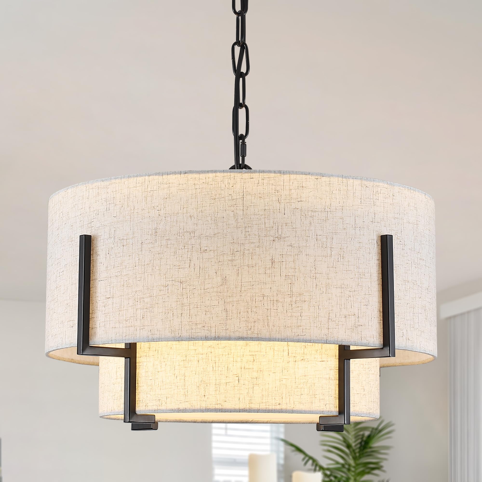 Photo 1 of LASENCHOO Drum Chandelier, 4 Lights Black & White