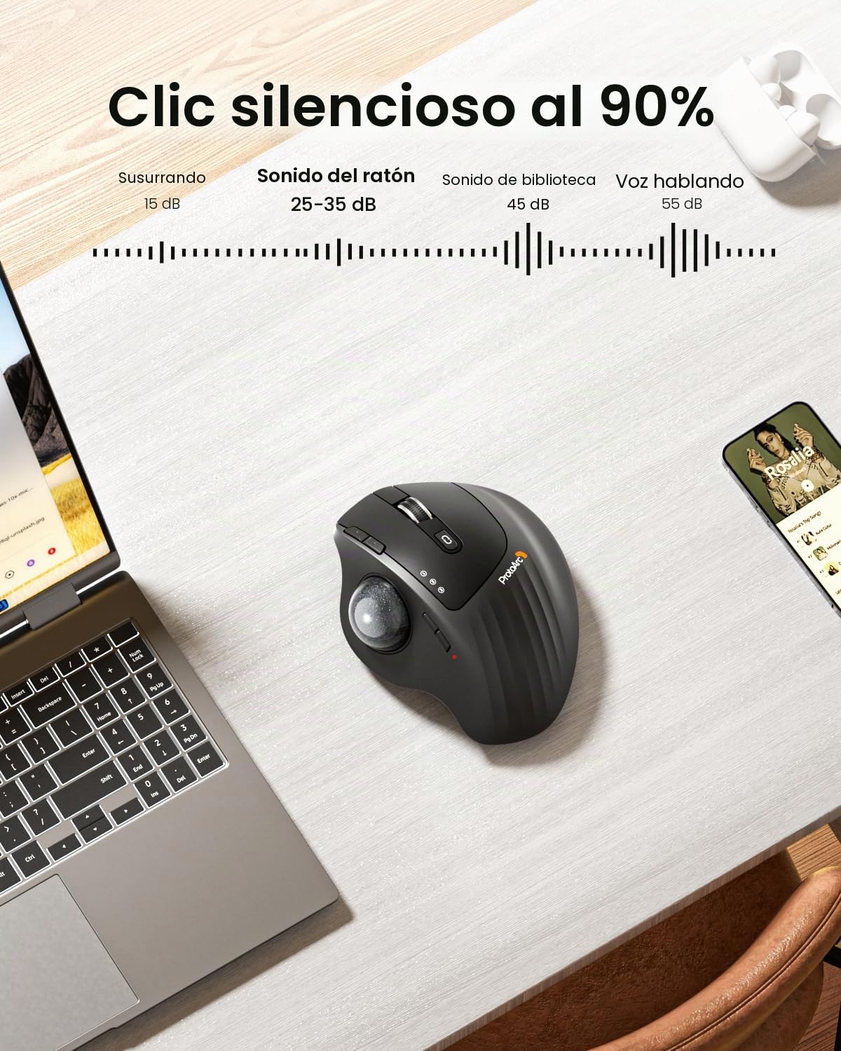 ProtoArc EM01 NL Trackball Ratón Inalámbrico, 2.4G USB & Bluetooth, Control del Pulgar, Ángulo Ajustable, 5 dpi Ajustable, Recargable, Ratón Ergonómico para PC/Mac/Pad/Windows