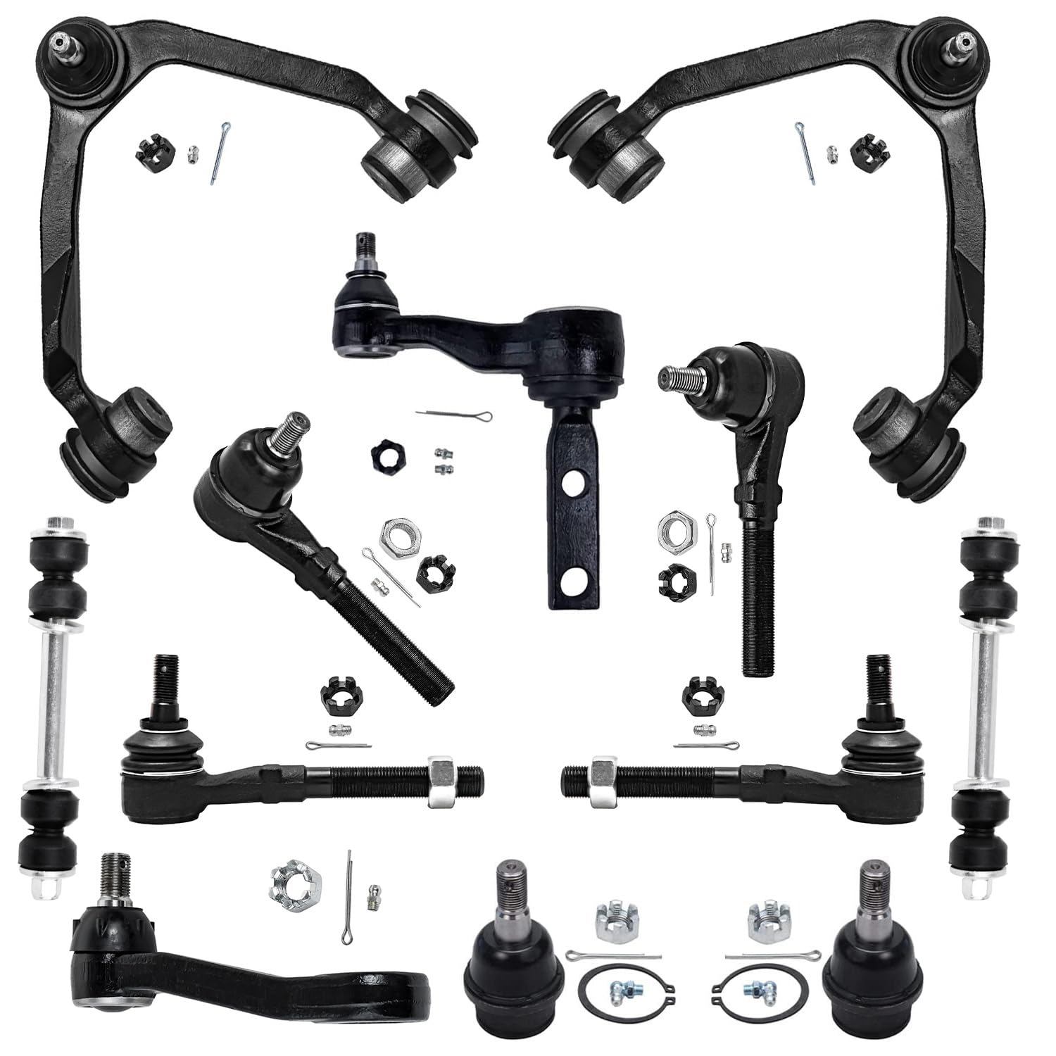 Detroit Axle - 4WD Front End 12pc Suspension Kit for Ford F-150 F-250 Expedition Lincoln Navigator, 2 Control Arms 2 Ball Joints 4 Tie Rods 2 Sway Bars 1 Pitman Arm 1 Idler Arm Replacement