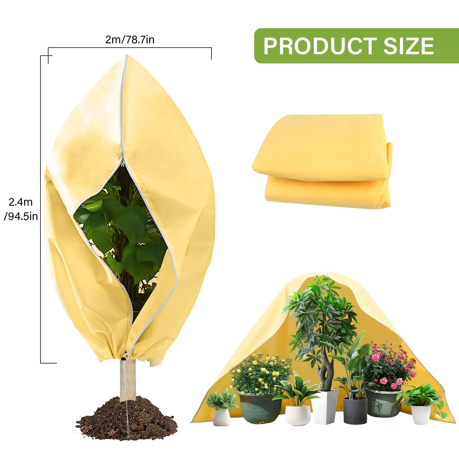 Telo Copri Piante Invernale 200x240 Cm - Tessuto Non Tessuto Antigelo E Antivento Con Cerniera E Cordino