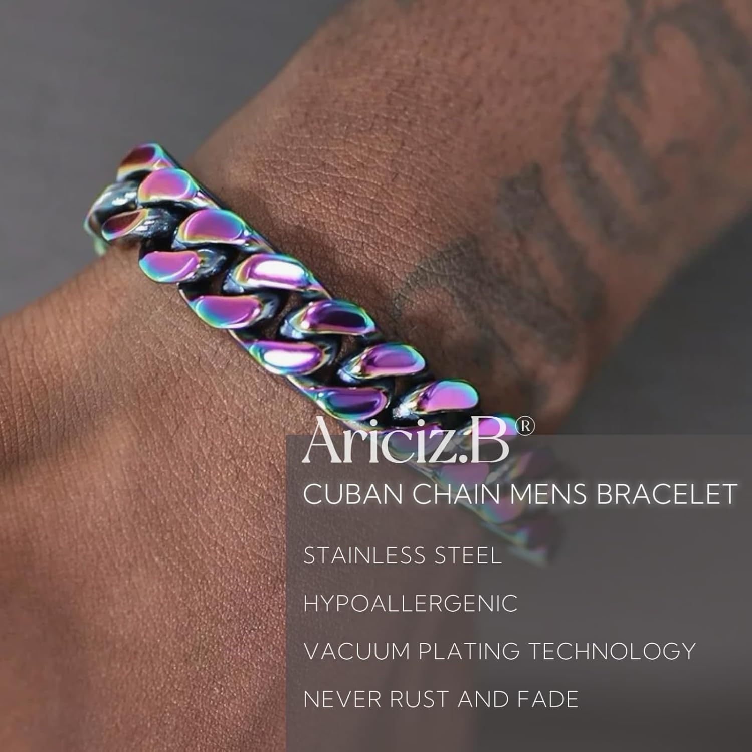 Stainless Steel Cuban Link Bracelet on 10mm Width, 8.3" length, Hip Hop Punk Biker Hand Chain Bracelets, 18K Plated Chain Wrist Bracelets for Men Women, Gift Box Packing - Image 3