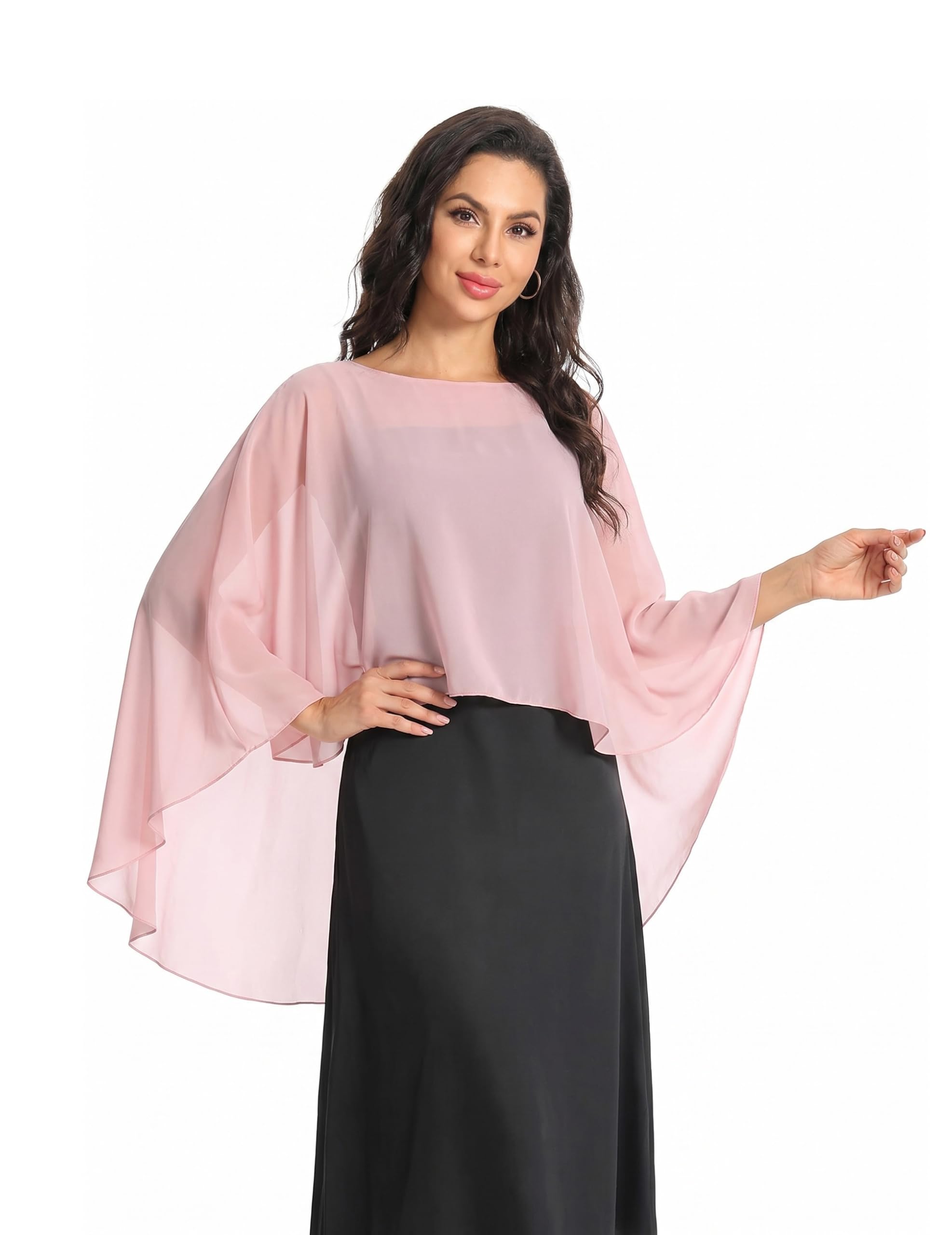 Baoqiya Chiffon Capes Sheer Capelets Long Cape Poncho For Women Plus Size