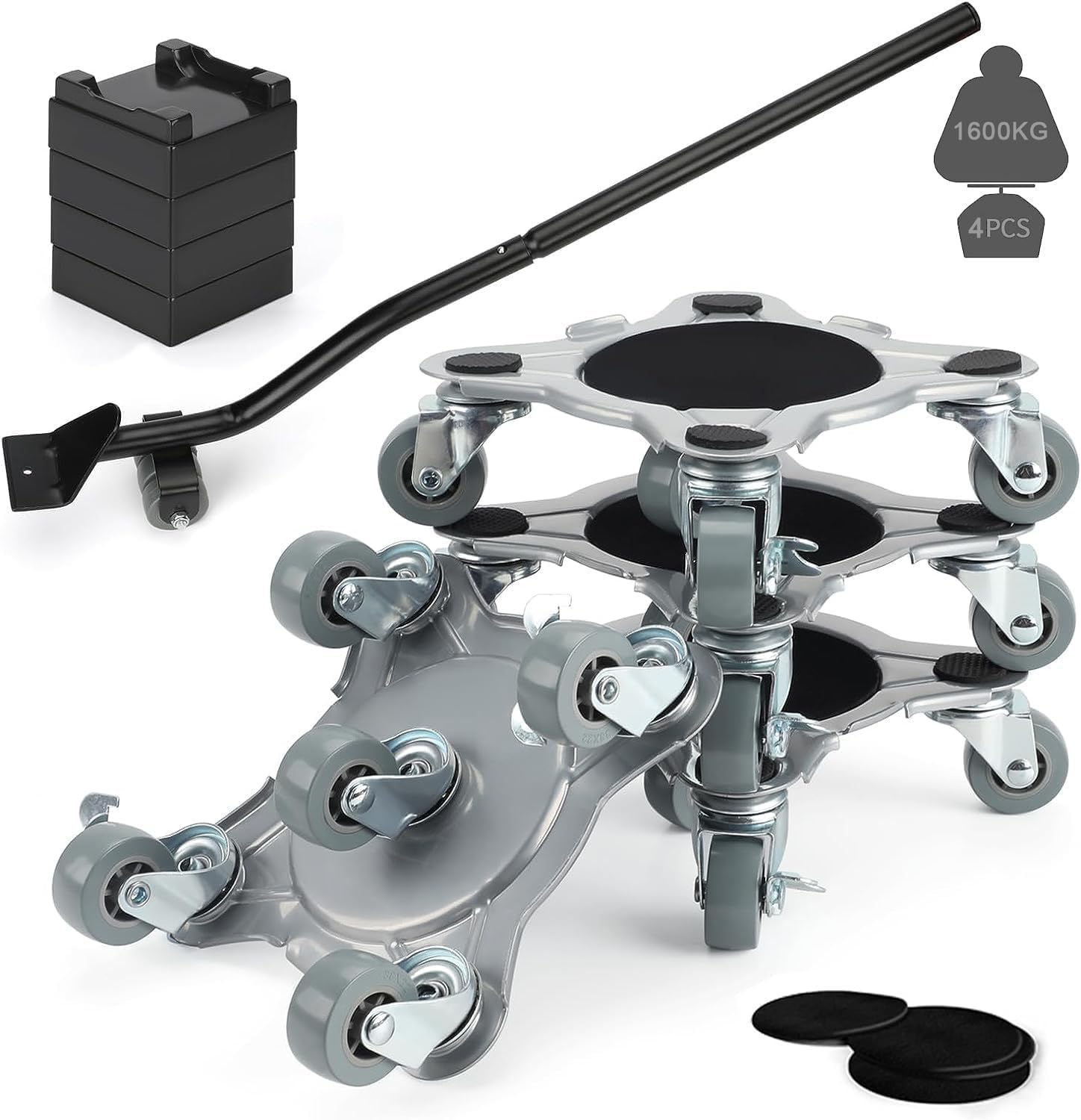 Furniture Mover Dolly with 5 Wheels, 4 Pack Moving Dolly, 1600KG Load Capacity with 360° Rotation Wheels, Furniture Lifter Set for Moving Heavy Furniture Refrigerator Sofa Cabinet