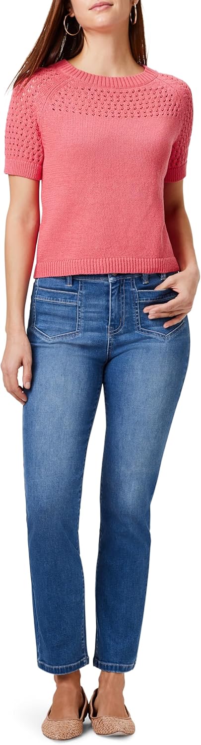 NIC+ZOE Women's Placed Crochet Sweater Tee X-Large Coral