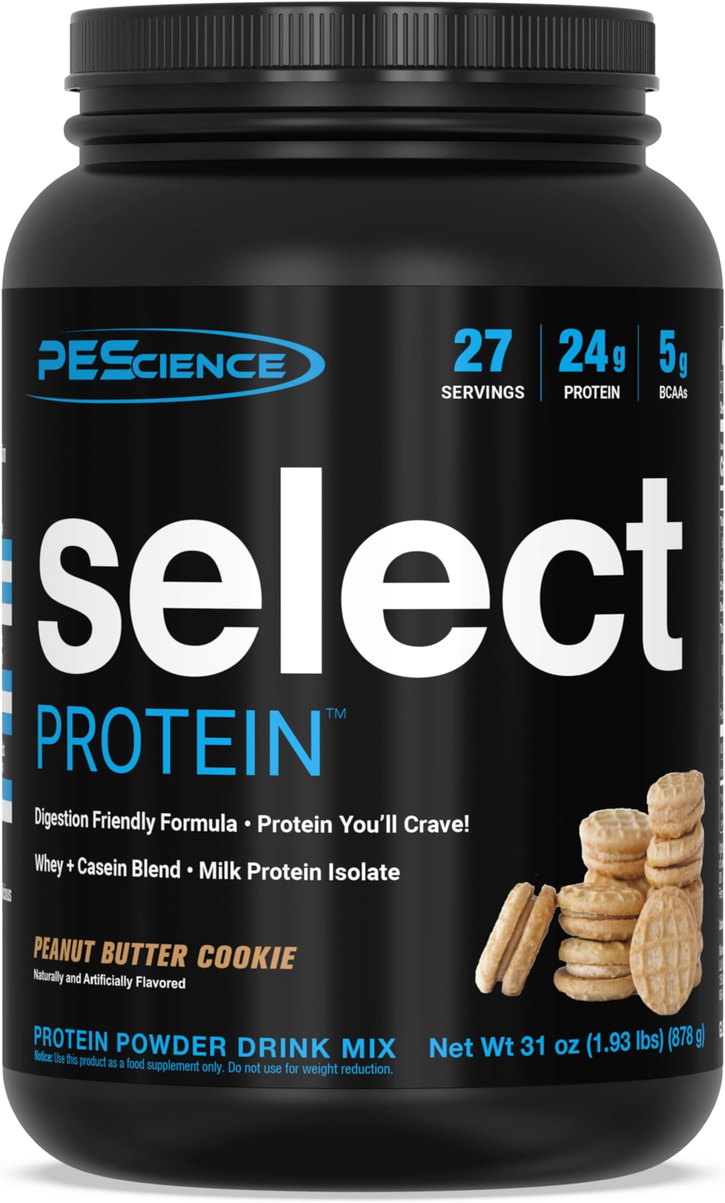 Select Protein Powder, Whey and Casein Blend, Lean Protein Powder for Women and Men, Low Calorie, Low Carb, Keto Friendly, Gluten Free, Peanut Butter Cookie - 27 Servings
