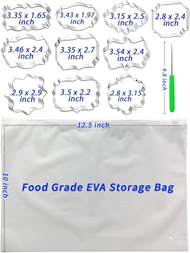 Miniatura 4 de Kanehosi Cortadores de galletas con marco de 10 formas con 6 escribas de galletas y 1 bolsa de almacenamiento, cortadores de masa de fondant,