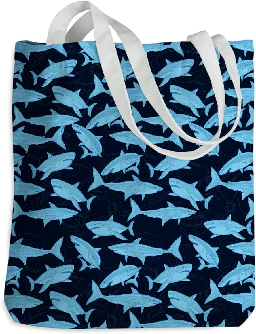 Cute Shark Pattern Canvas Tote Bag Beach Bag Reusable Grocery Bags for Shopping Gym Office Work Bachelorette Party Christmas Friendship Birthday Gift for Women Friends Teachers Bridesmaid Mom